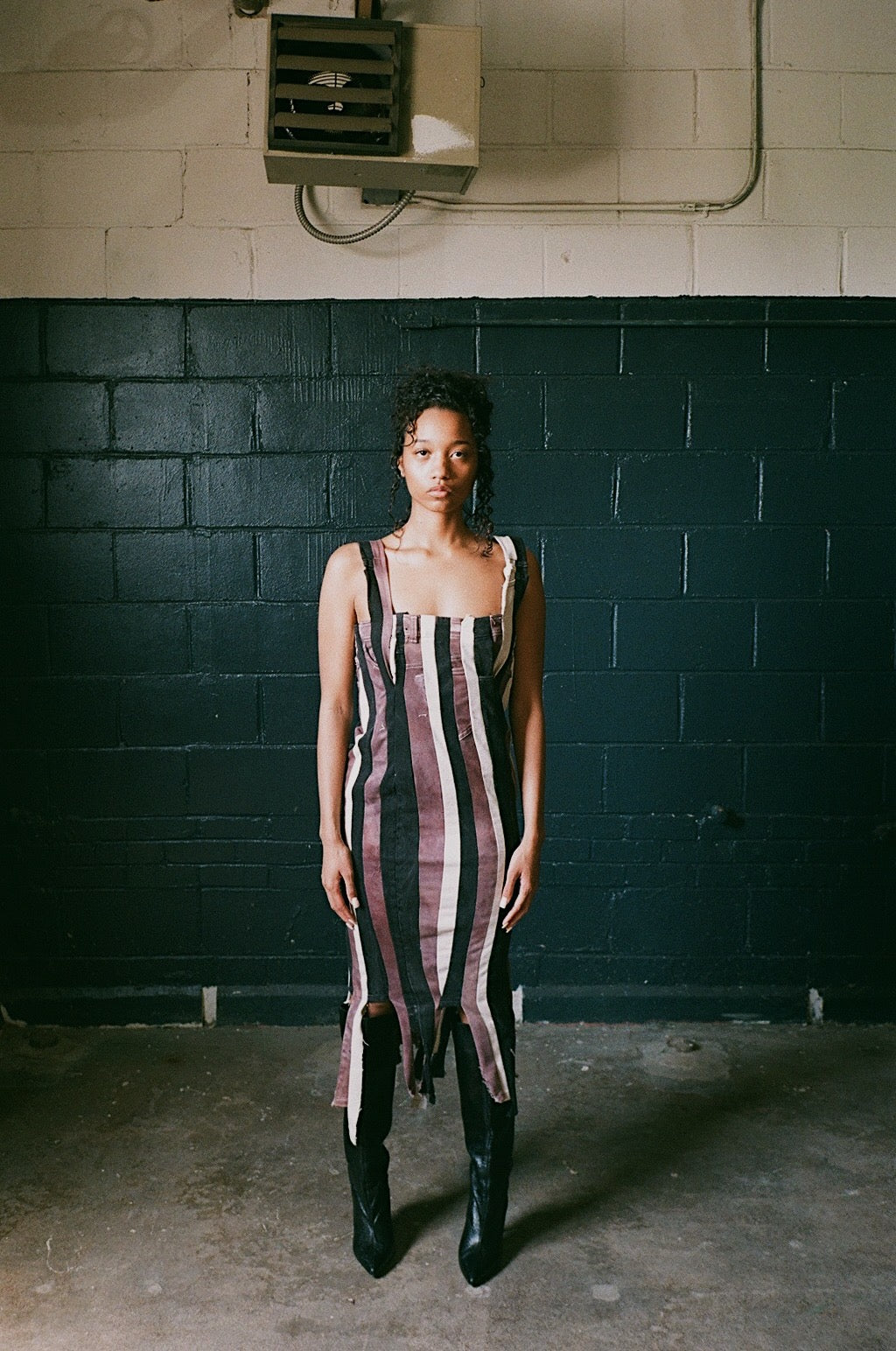 Vertical Stripe Denim Dress